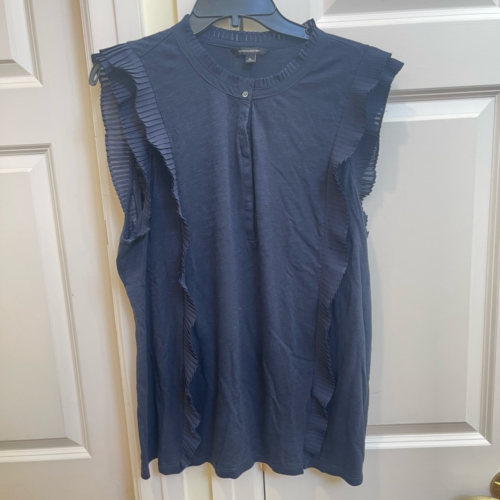 Banana Republic Navy Ruffle Top